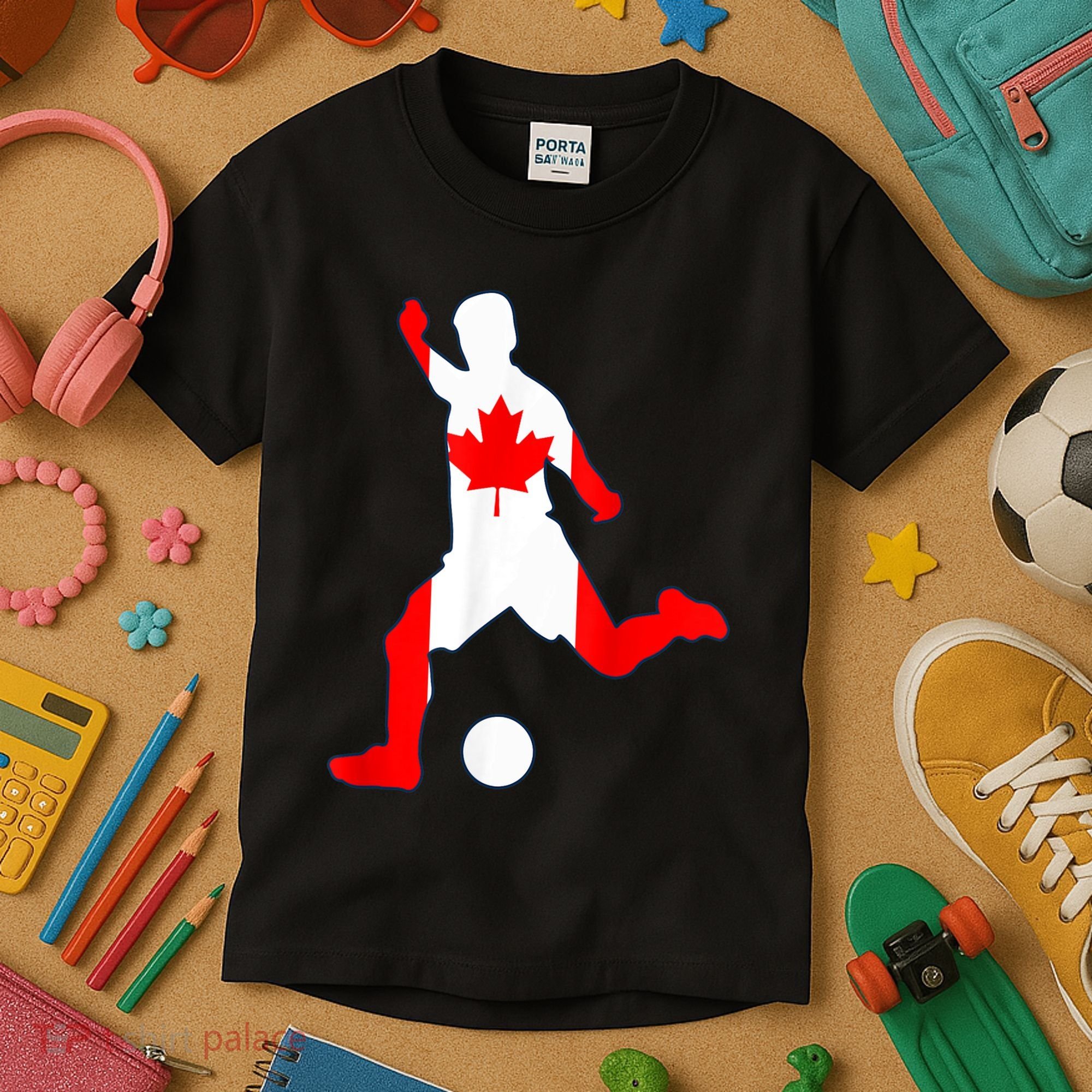 Canada Flag Soccer Player Canadian Pride Kids T-Shirt