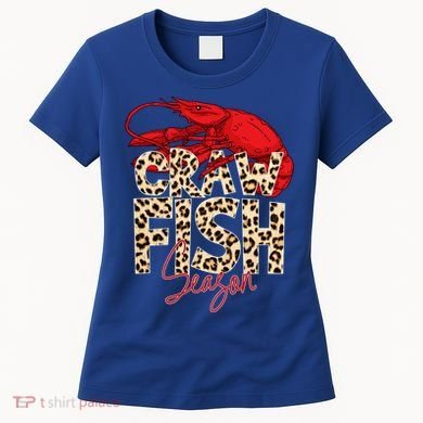 Craw Fish Season Leopard Funny Crawfish Boil Lobster Cajun Gift Women's T-Shirt