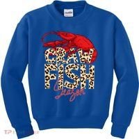 Craw Fish Season Leopard Funny Crawfish Boil Lobster Cajun Gift Kids Sweatshirt thumb 0