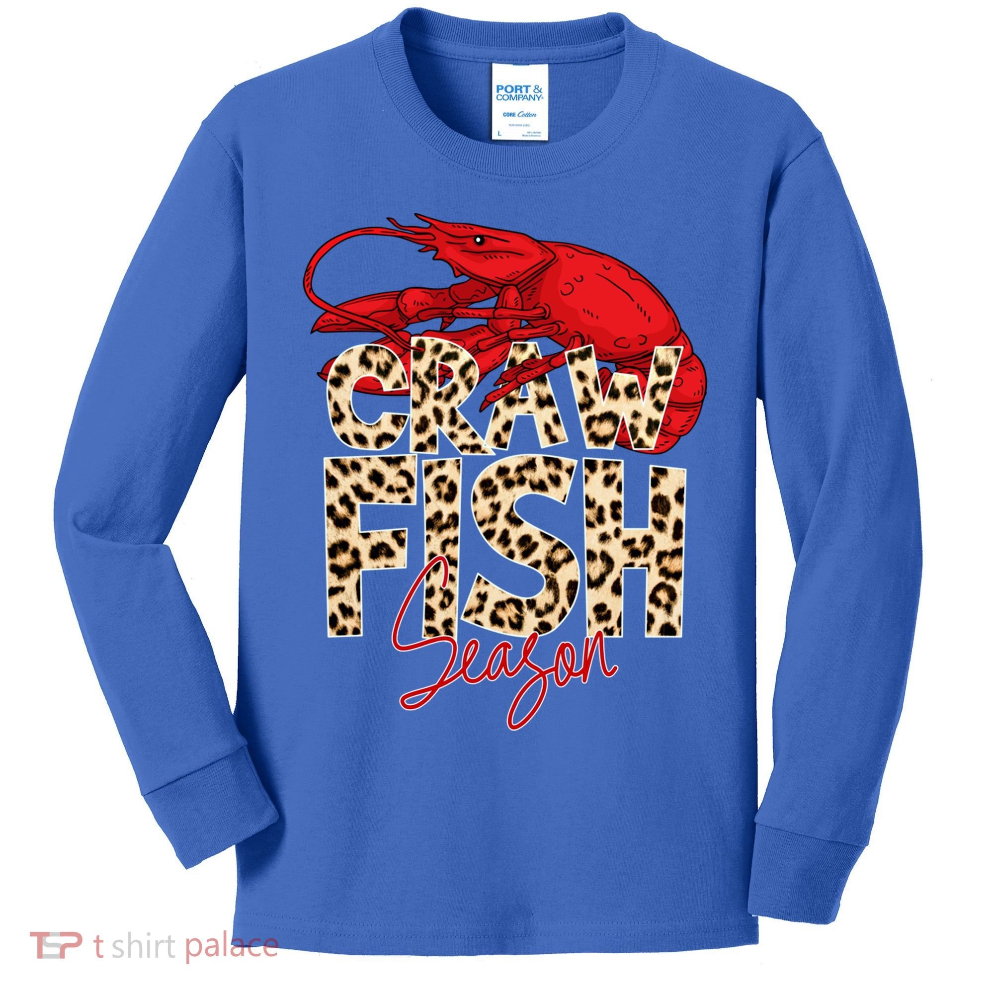 Craw Fish Season Leopard Funny Crawfish Boil Lobster Cajun Gift Kids Long Sleeve Shirt