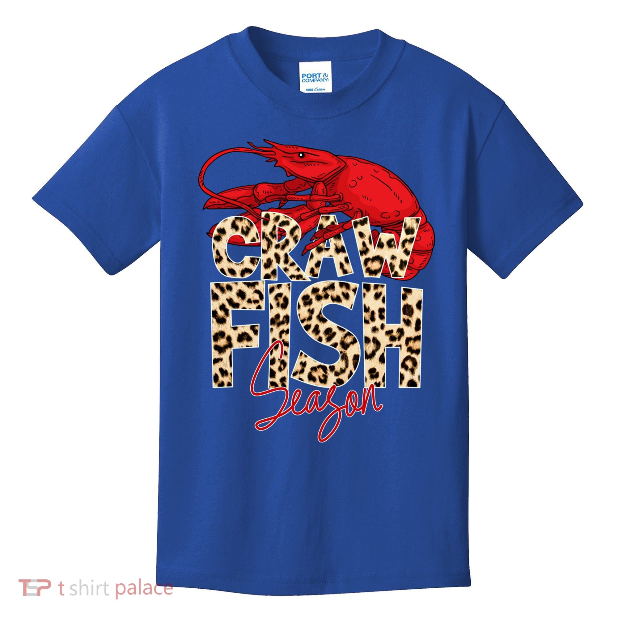 Craw Fish Season Leopard Funny Crawfish Boil Lobster Cajun Gift Kids T-Shirt