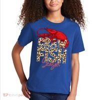 Craw Fish Season Leopard Funny Crawfish Boil Lobster Cajun Gift Kids T-Shirt thumb 2