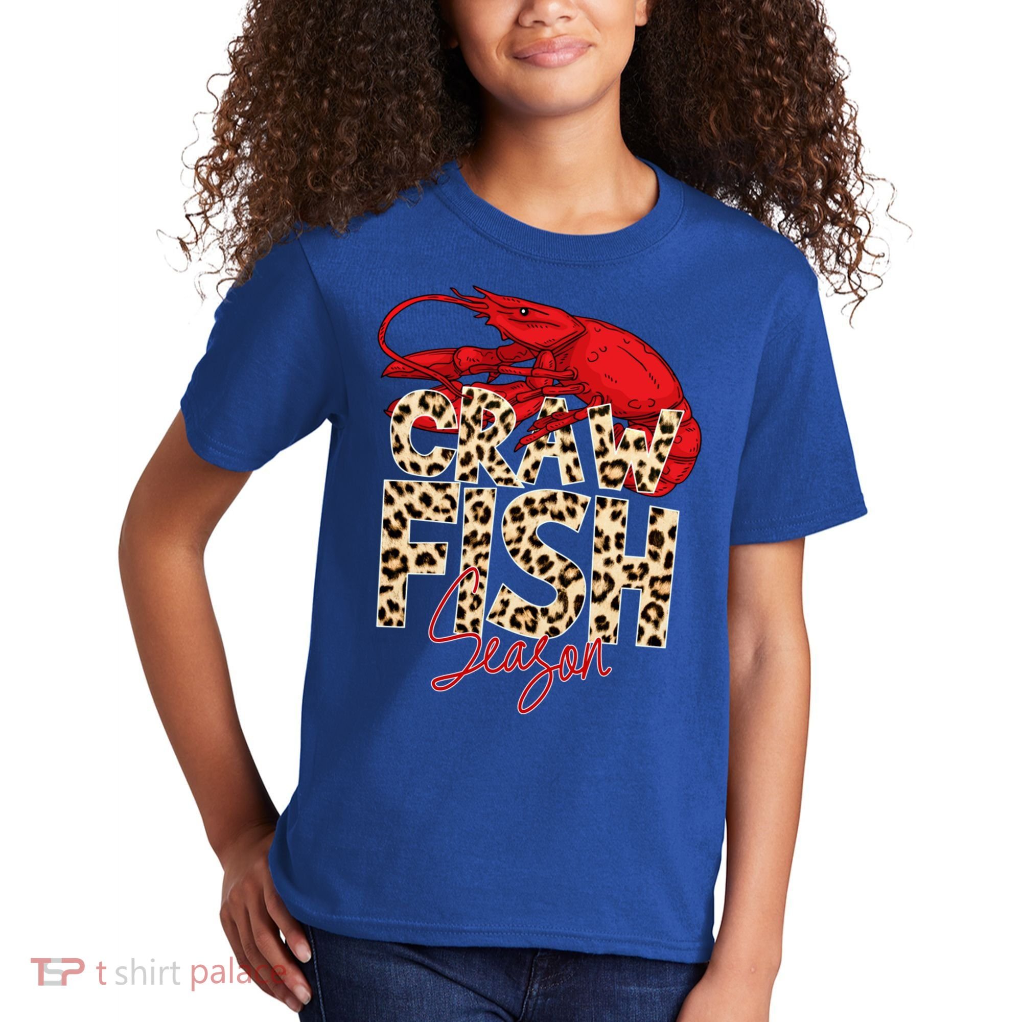 Craw Fish Season Leopard Funny Crawfish Boil Lobster Cajun Gift Kids T-Shirt