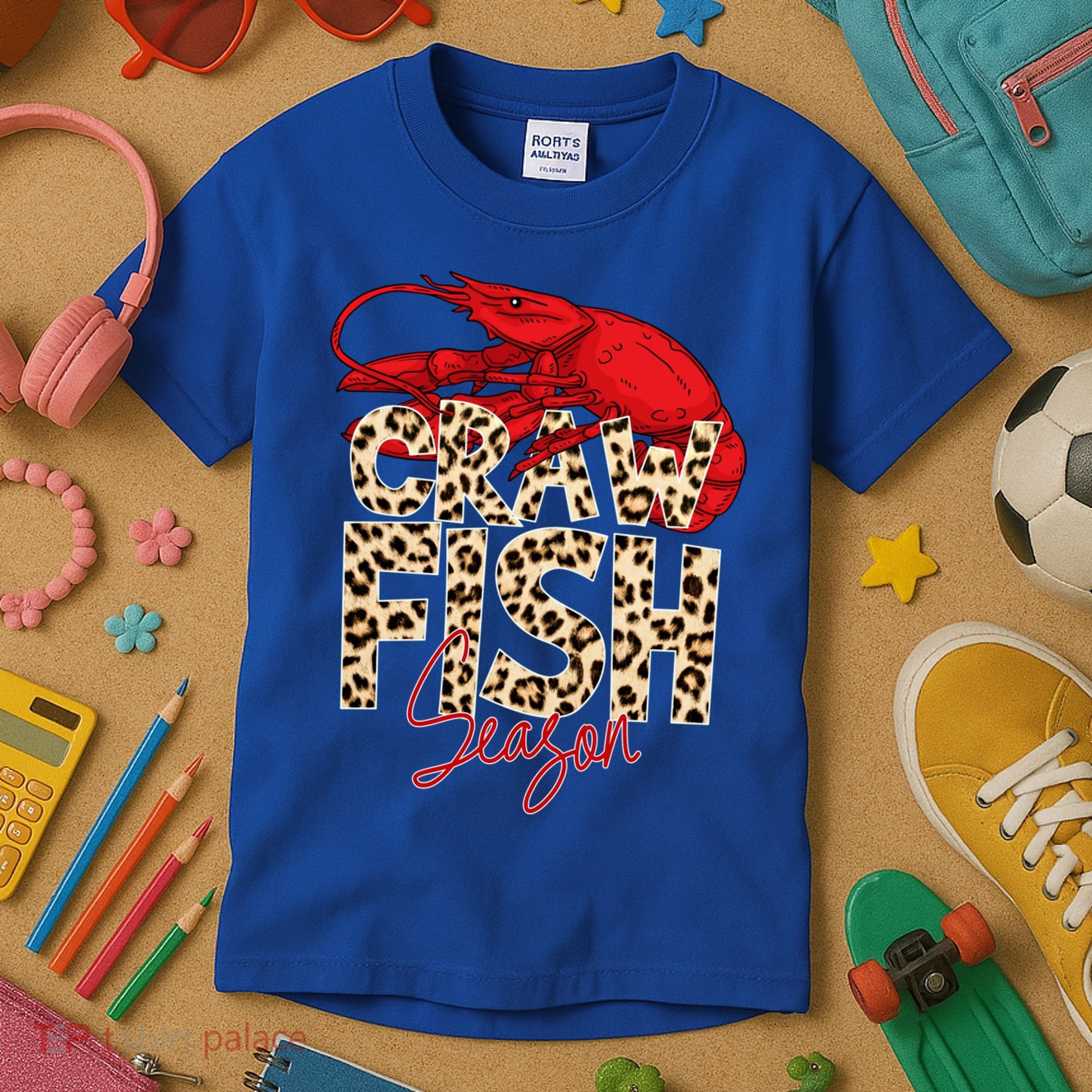 Craw Fish Season Leopard Funny Crawfish Boil Lobster Cajun Gift Kids T-Shirt