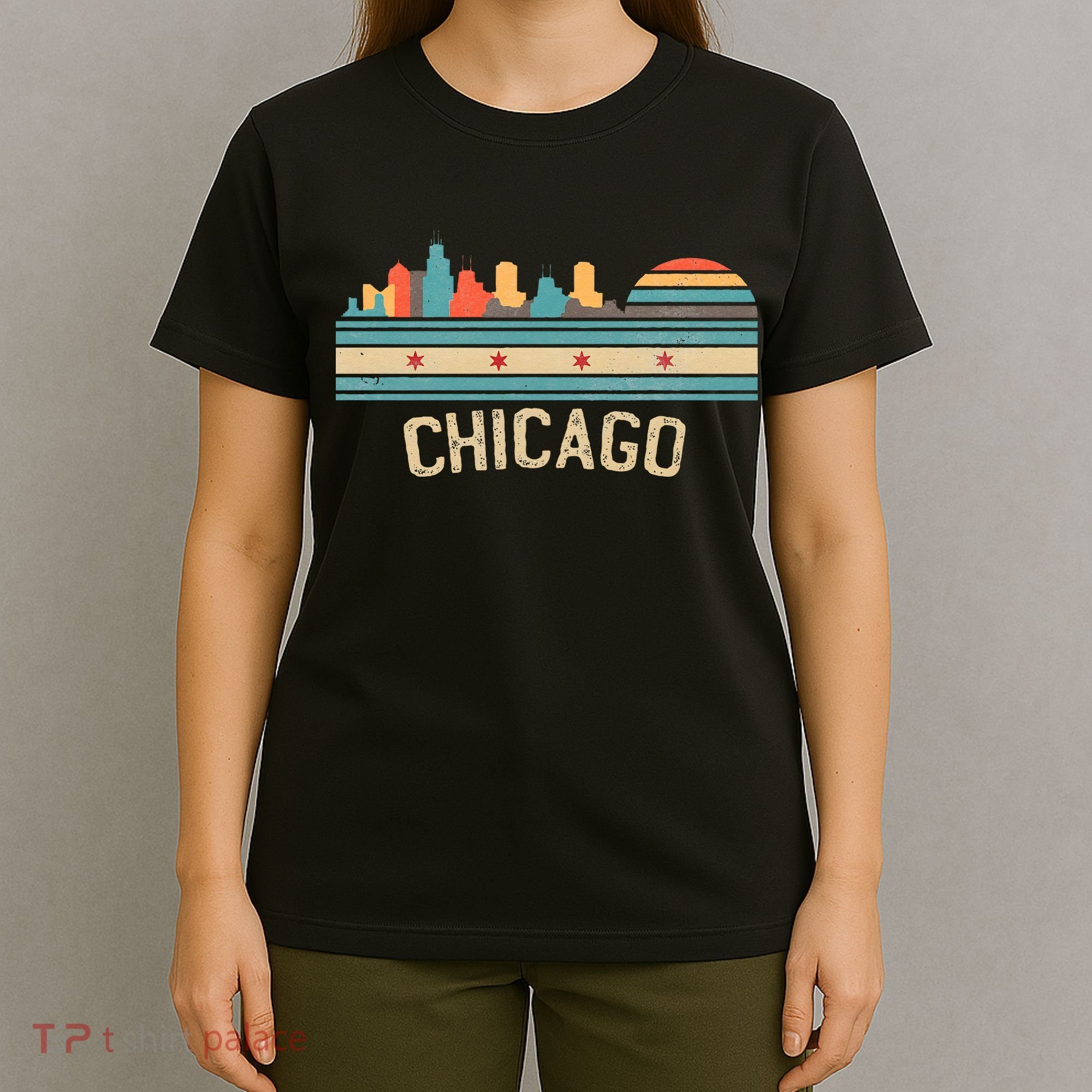 Chicago Flag Skyline Vintage Illinois City Retro Souvenir T-Shirt