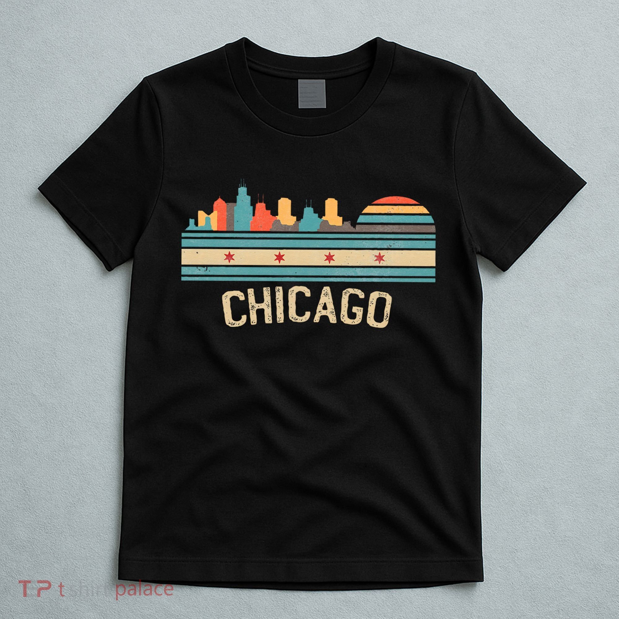 Chicago Flag Skyline Vintage Illinois City Retro Souvenir T-Shirt