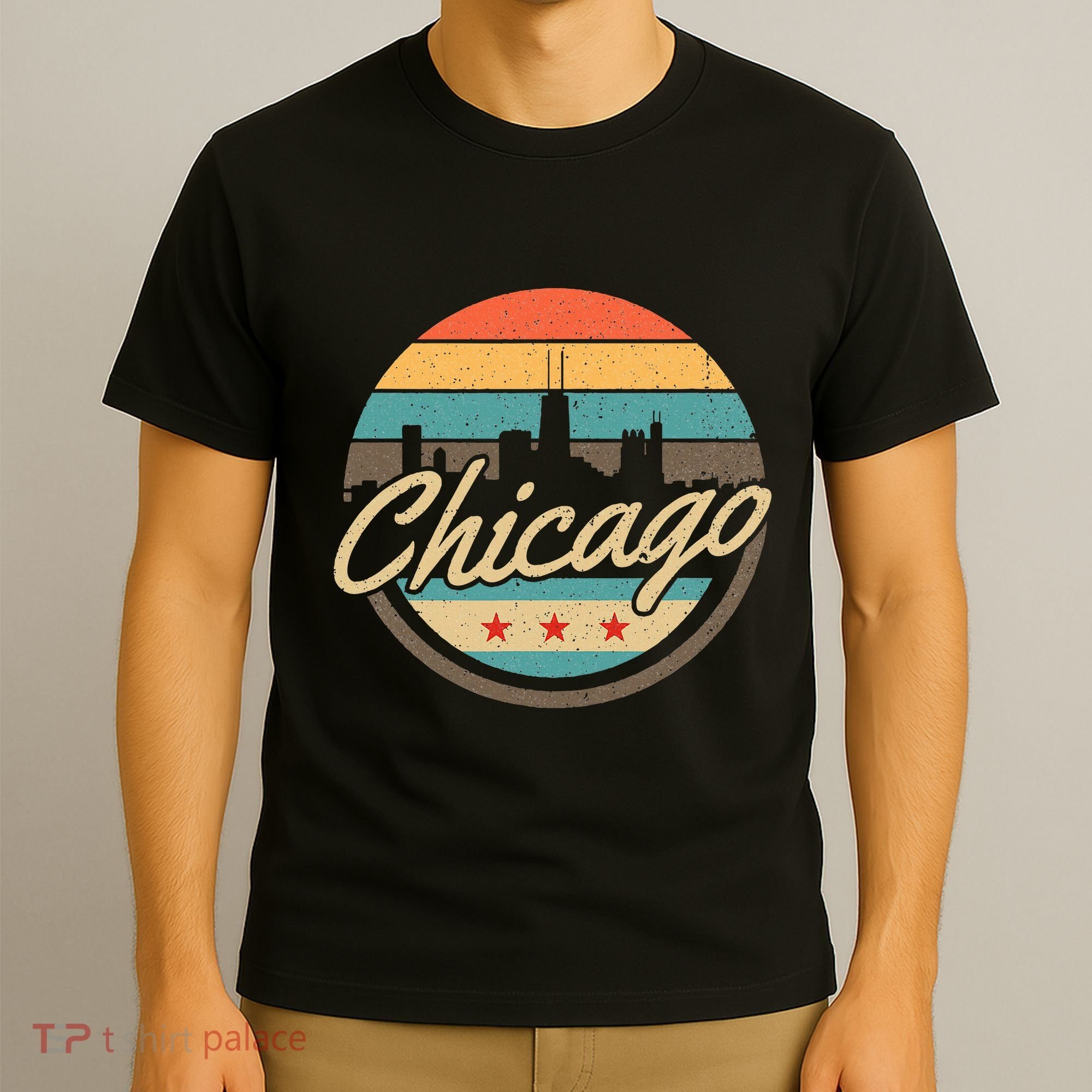 Chicago Flag Skyline Vintage Illinois Usa Souvenir T-Shirt