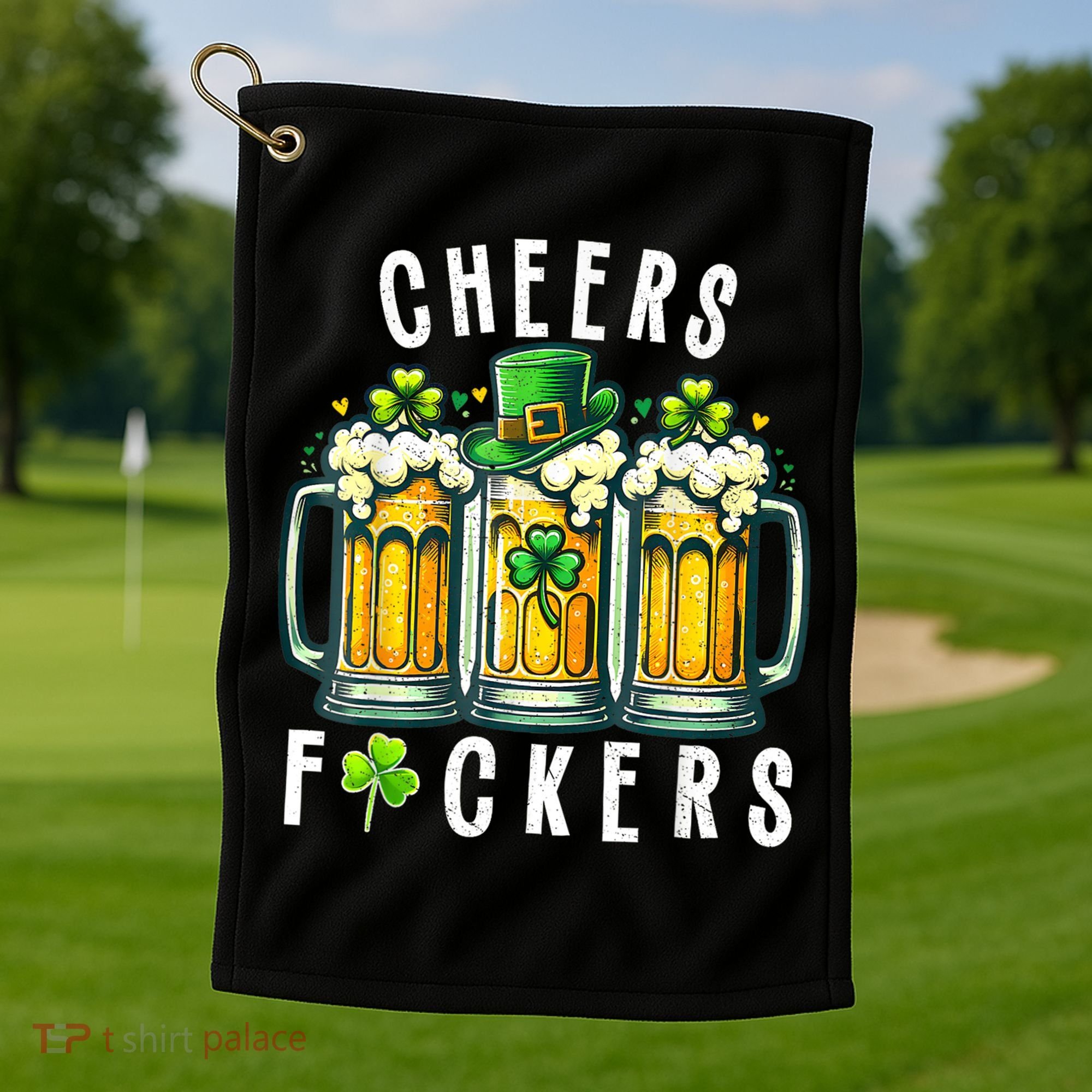 Cheers Fuckers St Patricks Day Funny Beer Drinking Mugs Golf Towel