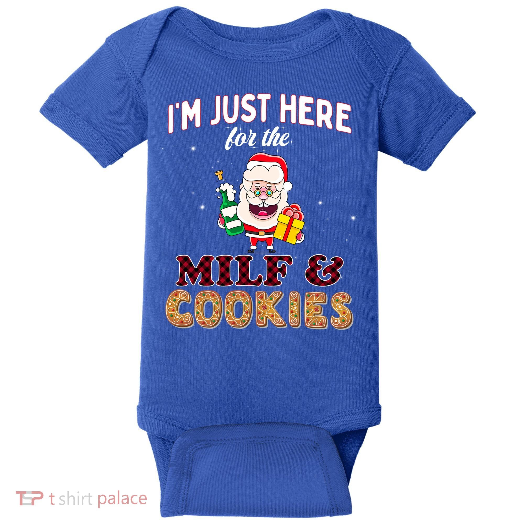 Christmas Funny Santa Just Here For The Milfs And Cookies Gift Baby Bodysuit
