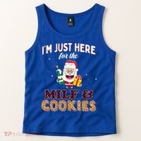 Christmas Funny Santa Just Here For The Milfs And Cookies Gift Tank Top thumb 2