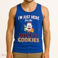 Christmas Funny Santa Just Here For The Milfs And Cookies Gift Tank Top thumb 3