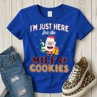 Christmas Funny Santa Just Here For The Milfs And Cookies Gift Women's T-Shirt thumb 3