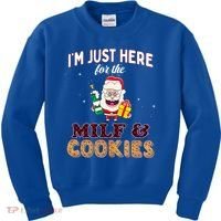 Christmas Funny Santa Just Here For The Milfs And Cookies Gift Kids Sweatshirt thumb 0