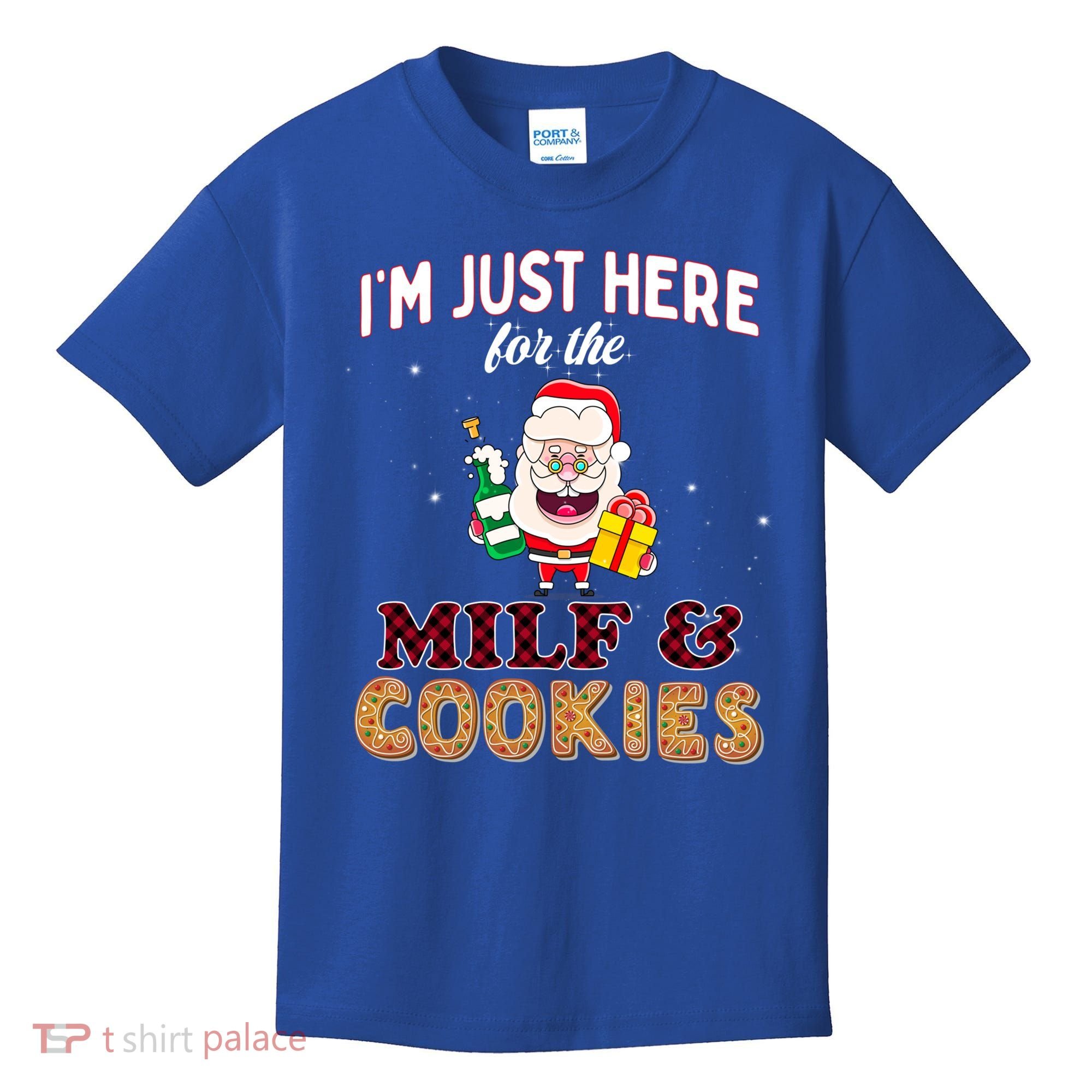 Christmas Funny Santa Just Here For The Milfs And Cookies Gift Kids T-Shirt