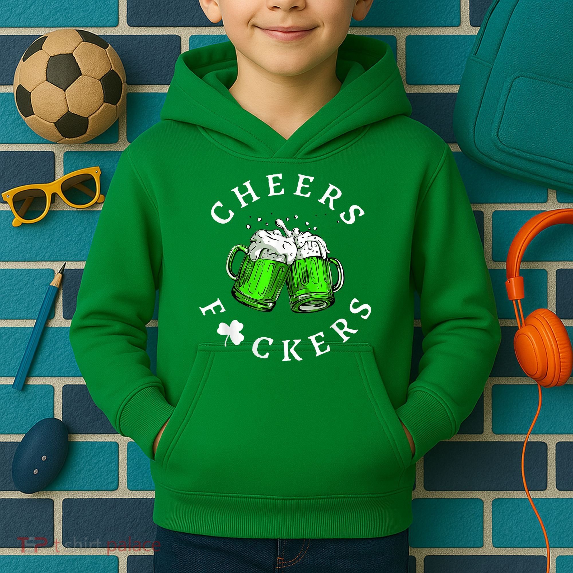 Cheers Fckers' St Patricks Day M.e.n WoM.e.n Beer Drinking Funny Kids Hoodie