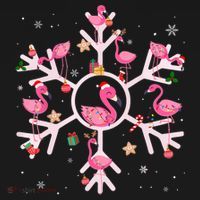 Christmas Flamingo Santa Hat Xmas Lights Flamingo Snowflakes T-Shirt thumb 7