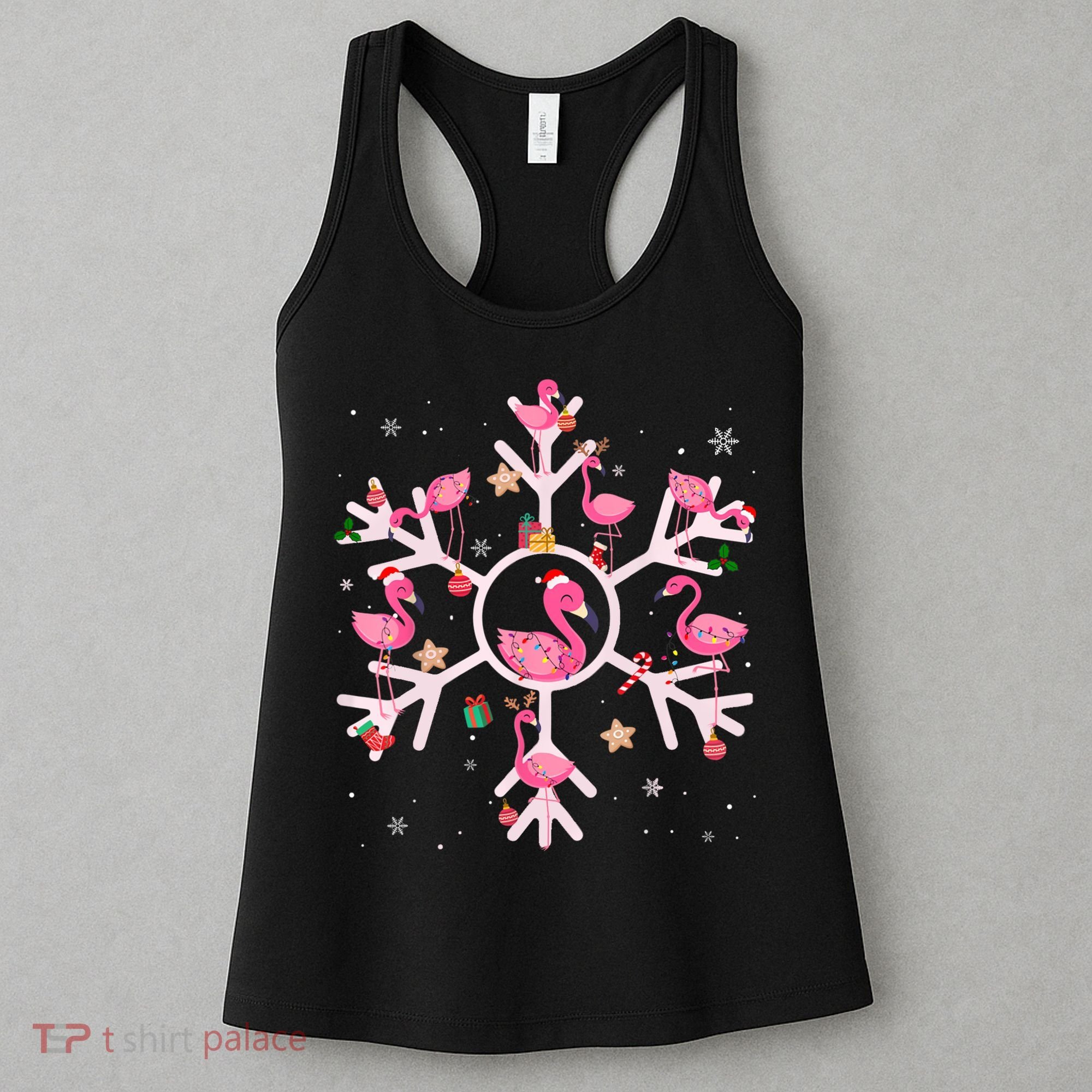 Christmas Flamingo Santa Hat Xmas Lights Flamingo Snowflakes Women's Tank Top