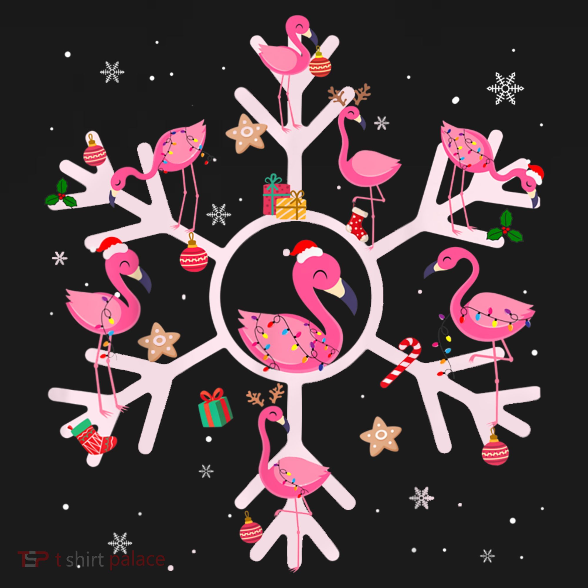 Christmas Flamingo Santa Hat Xmas Lights Flamingo Snowflakes Women's Tank Top