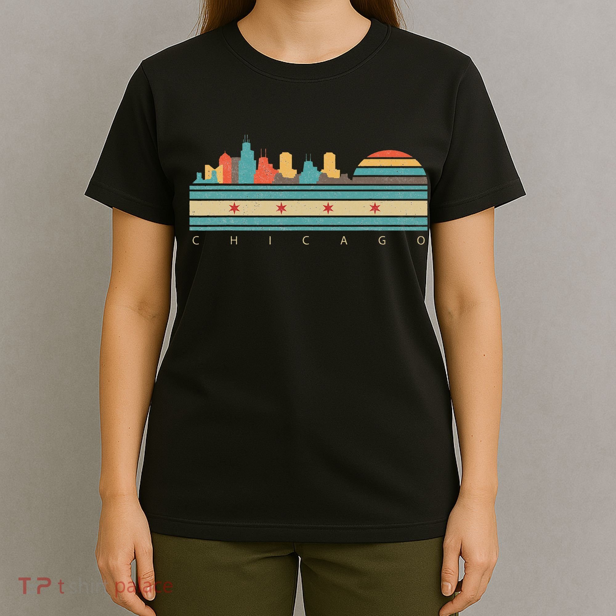 Chicago Flag Skyline Vintage Illinois City Retro Souvenir T-Shirt