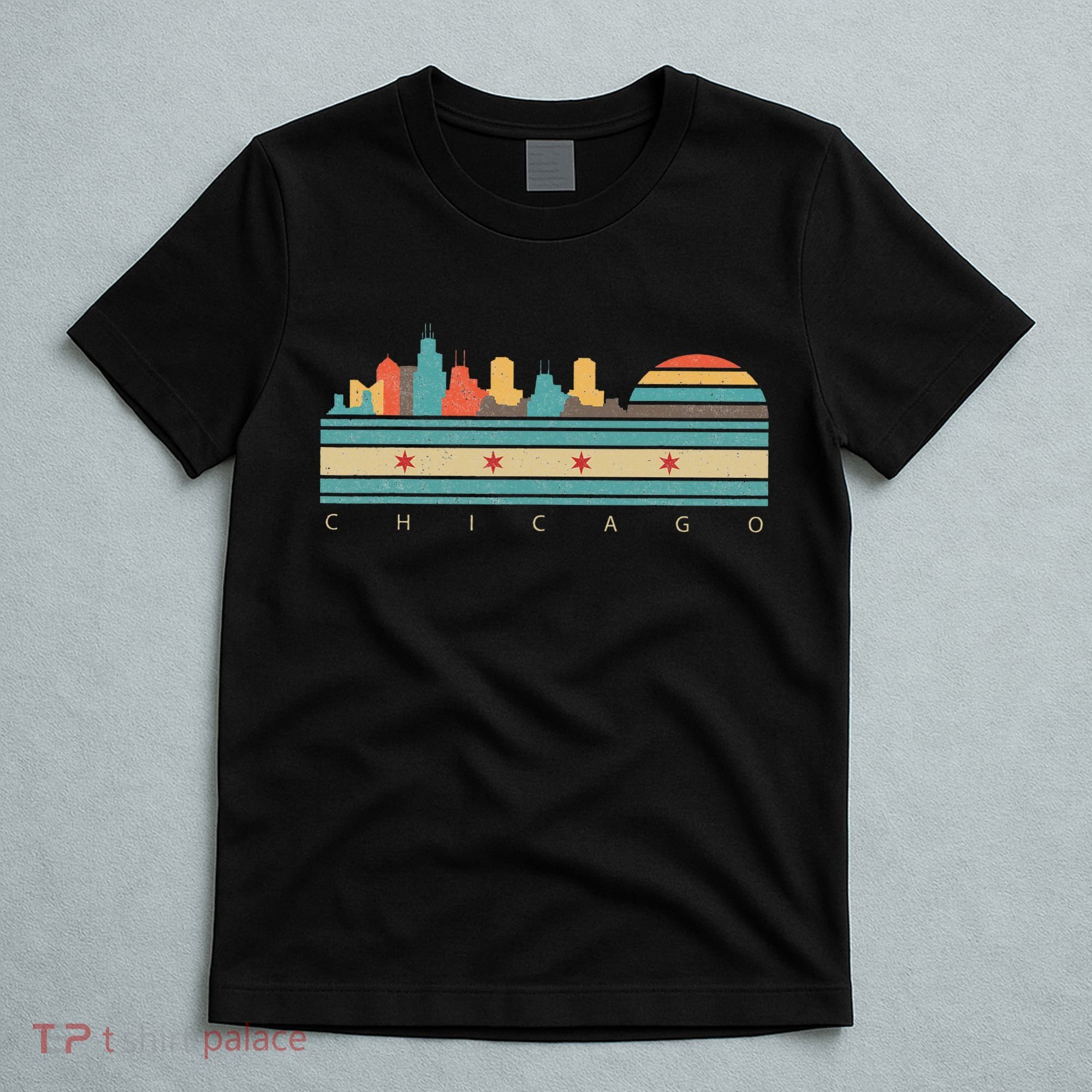Chicago Flag Skyline Vintage Illinois City Retro Souvenir T-Shirt