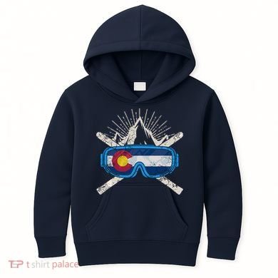 Colorado Flag Ski Skiing Vacation Couples Group Kids Hoodie