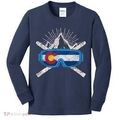 Colorado Flag Ski Skiing Vacation Couples Group Kids Long Sleeve Shirt
