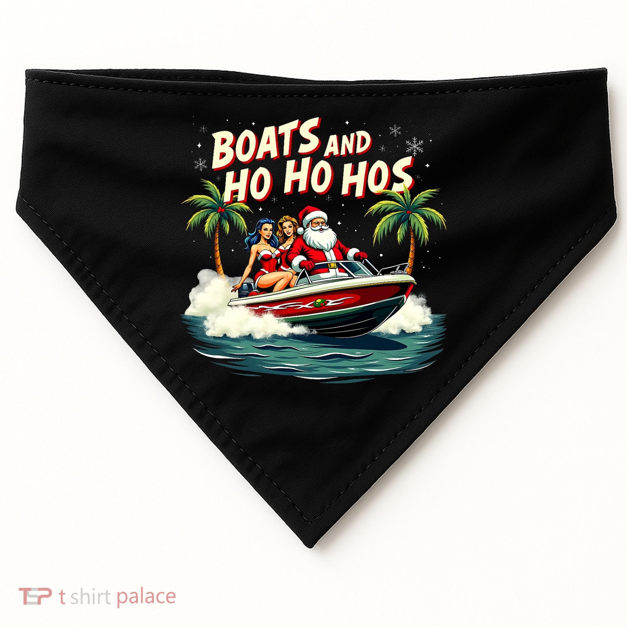 Christmas Funny Santa Boats And Ho Ho Hos USA-Made Doggie Bandana