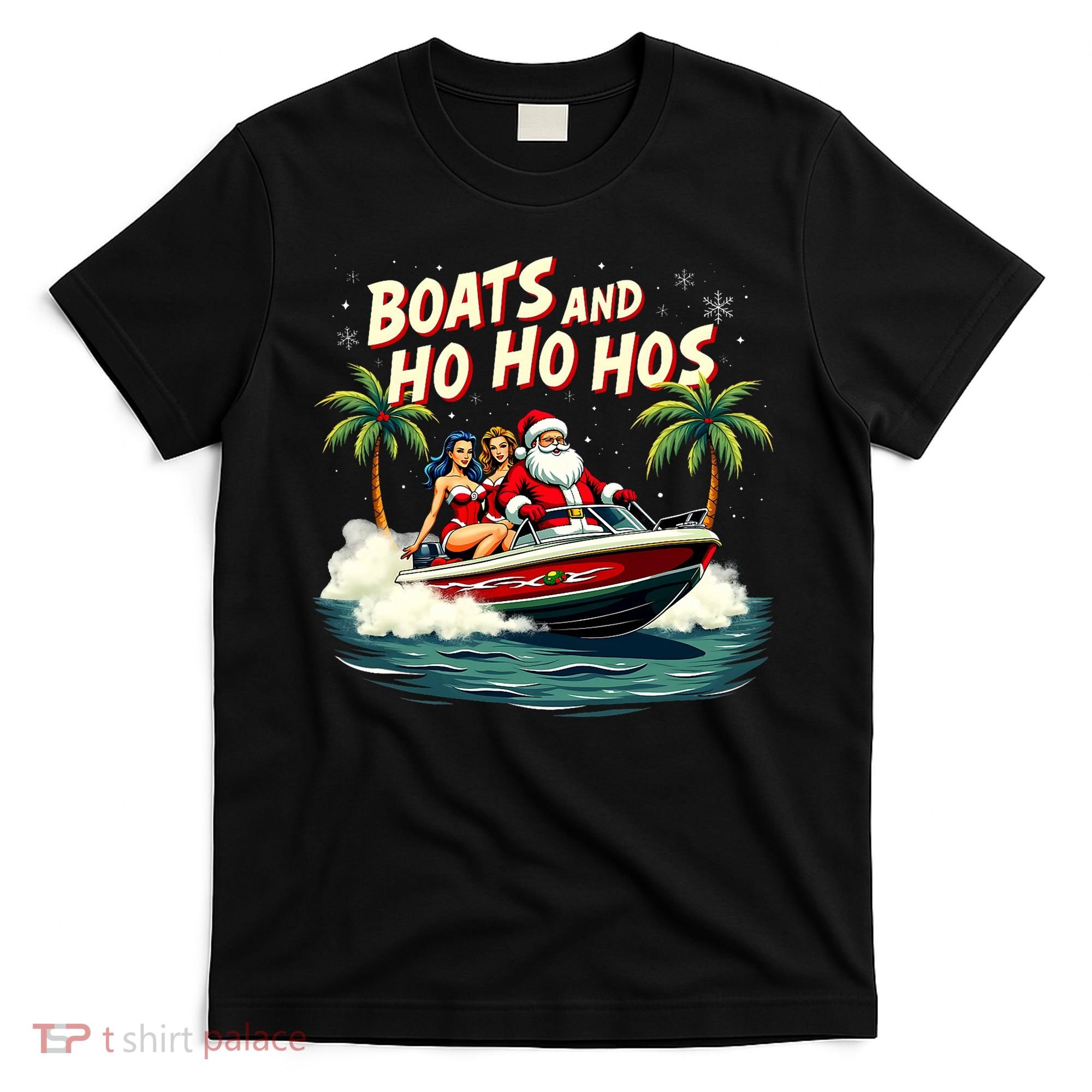 Christmas Funny Santa Boats And Ho Ho Hos T-Shirt