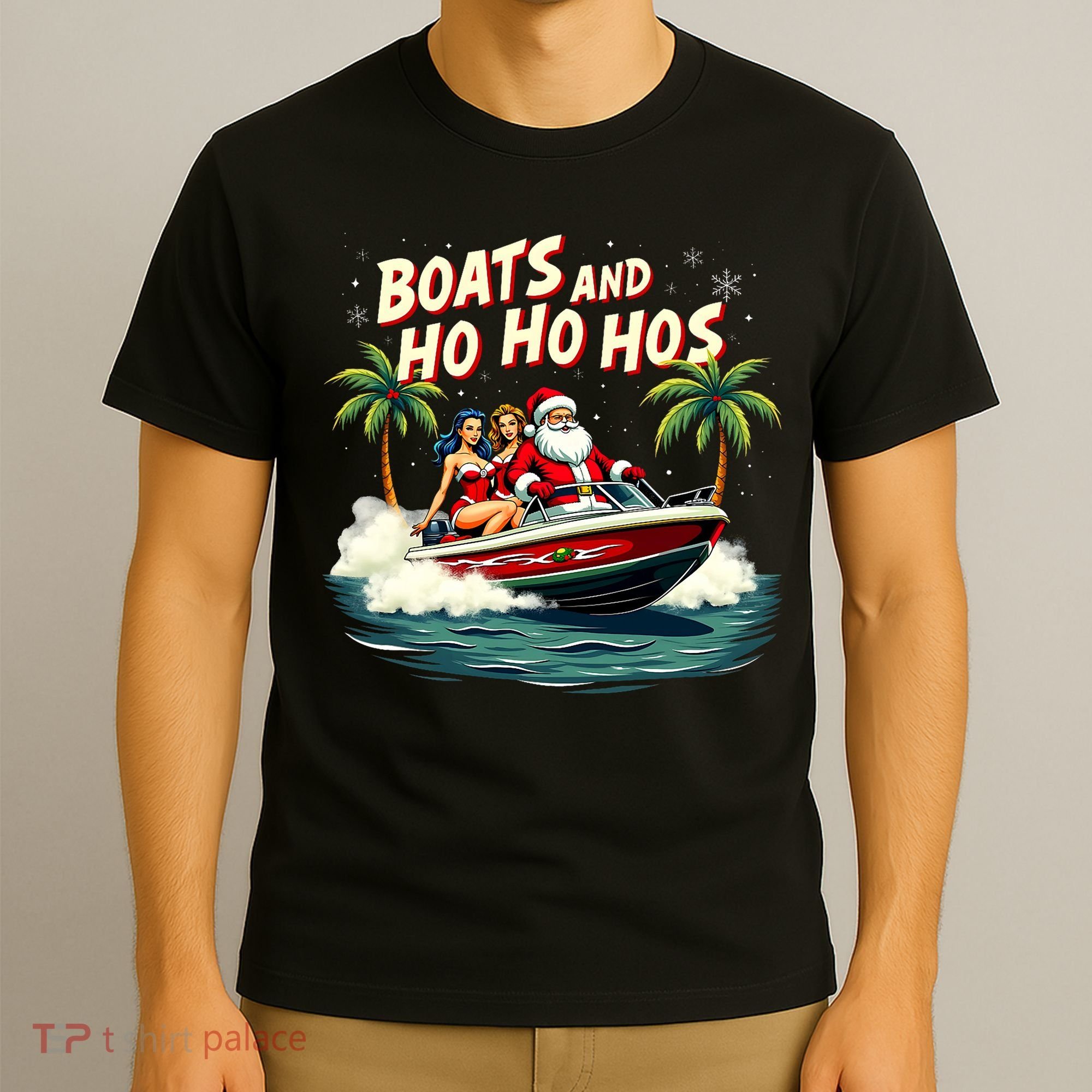 Christmas Funny Santa Boats And Ho Ho Hos T-Shirt