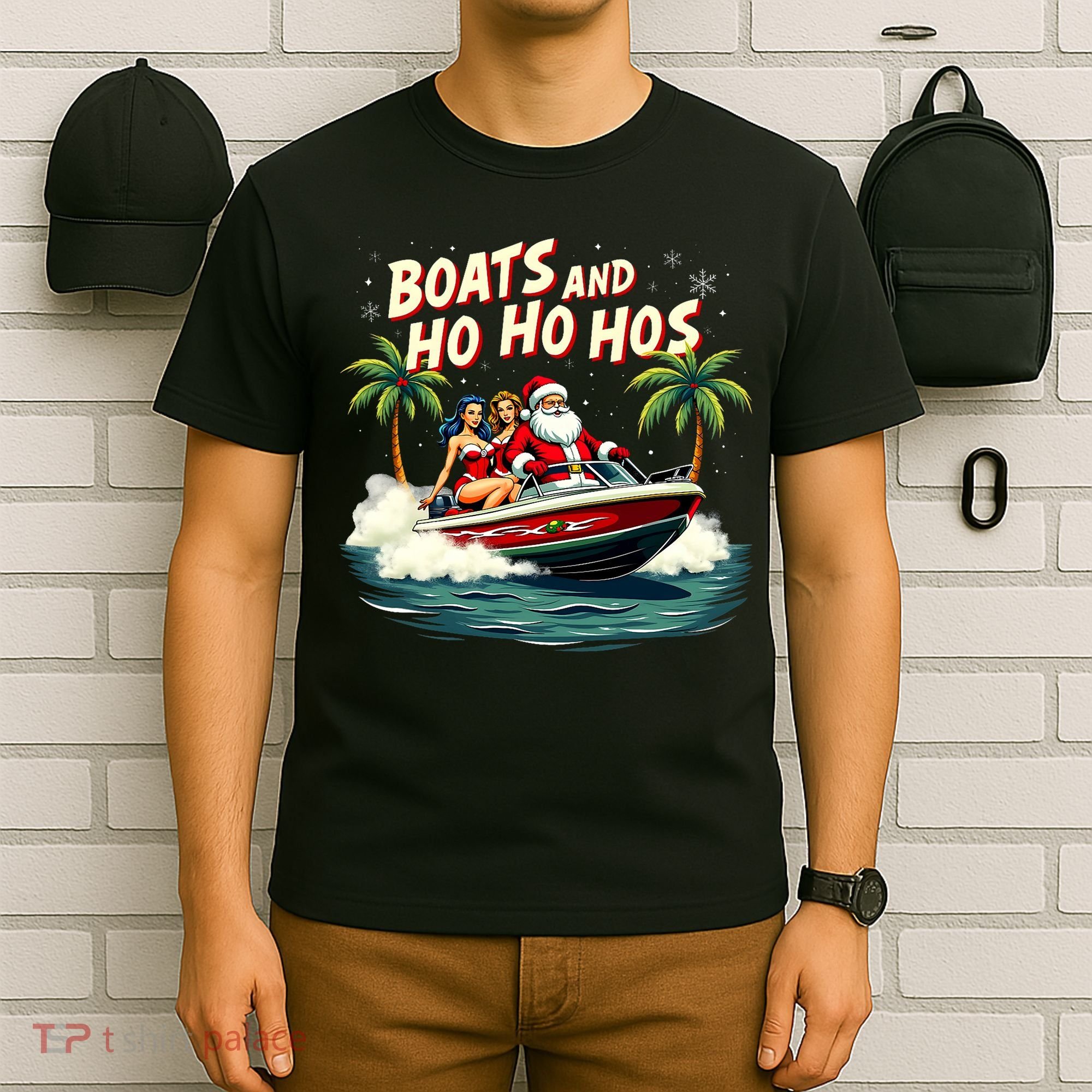 Christmas Funny Santa Boats And Ho Ho Hos T-Shirt