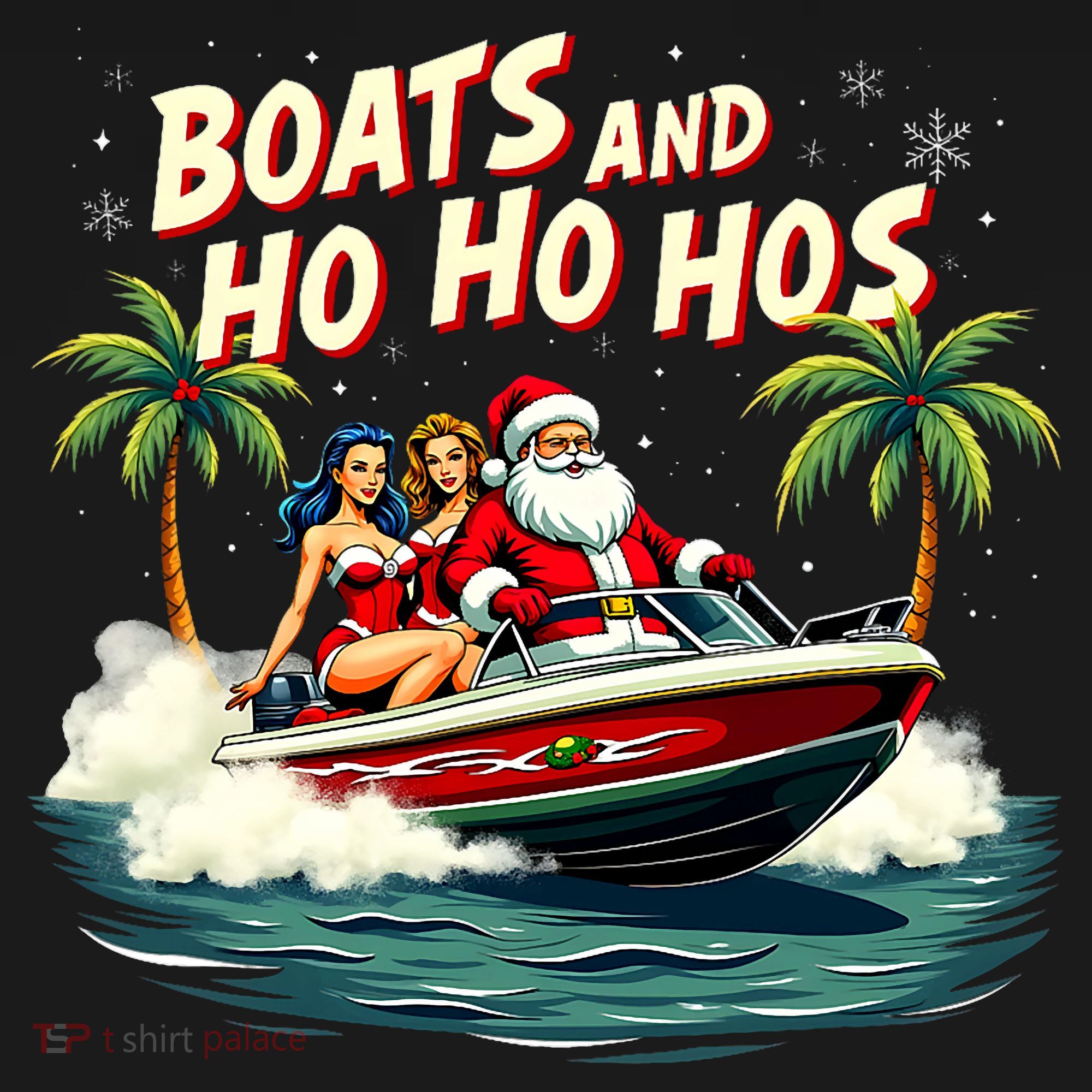 Christmas Funny Santa Boats And Ho Ho Hos T-Shirt