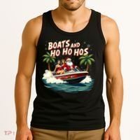 Christmas Funny Santa Boats And Ho Ho Hos Tank Top thumb 3