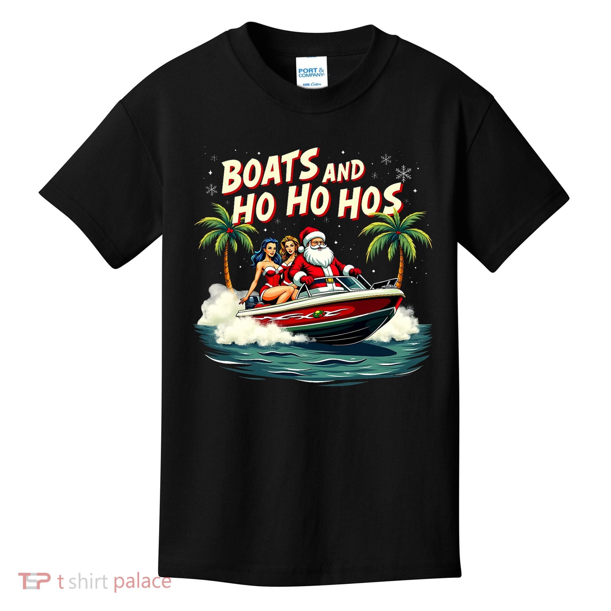 Christmas Funny Santa Boats And Ho Ho Hos Kids T-Shirt