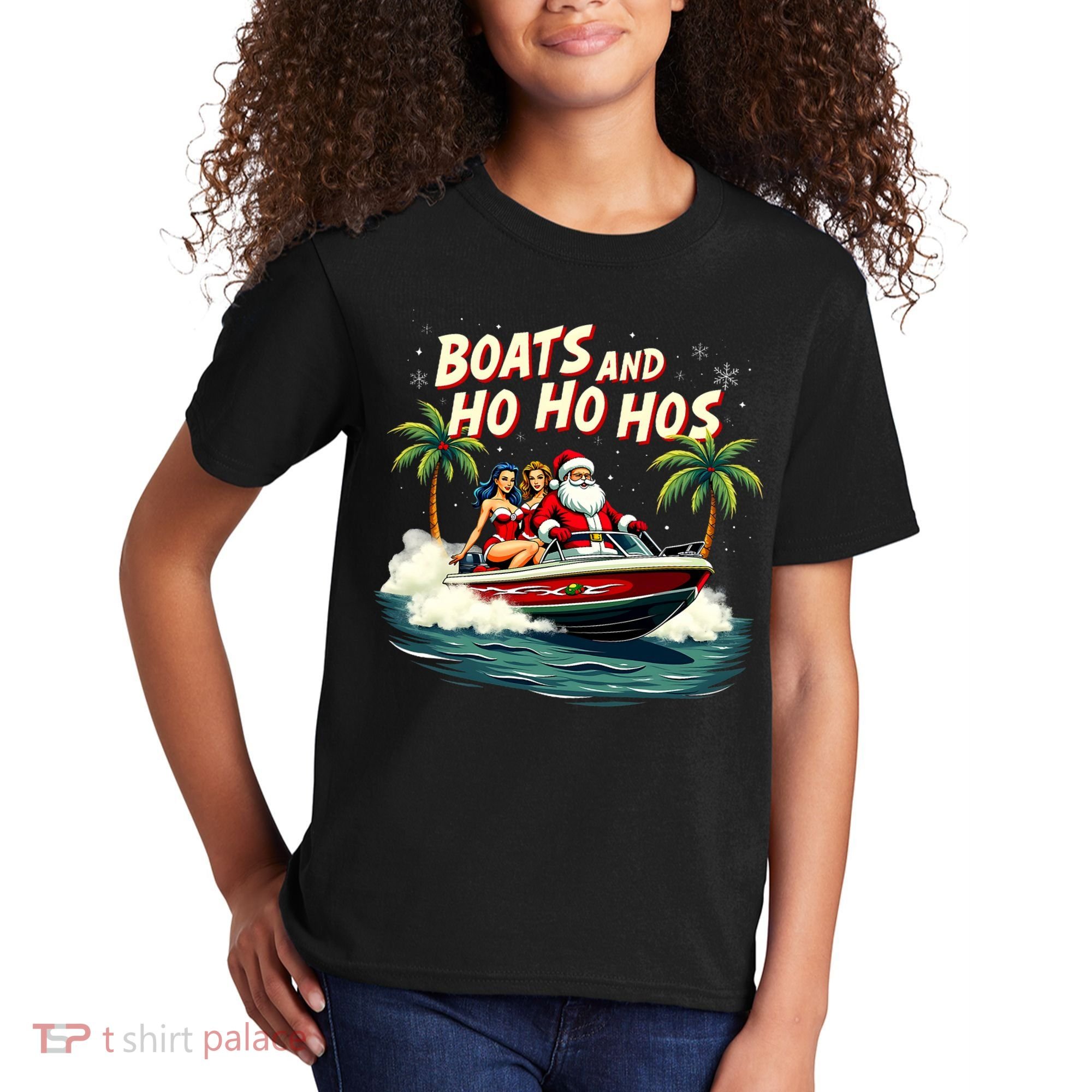 Christmas Funny Santa Boats And Ho Ho Hos Kids T-Shirt