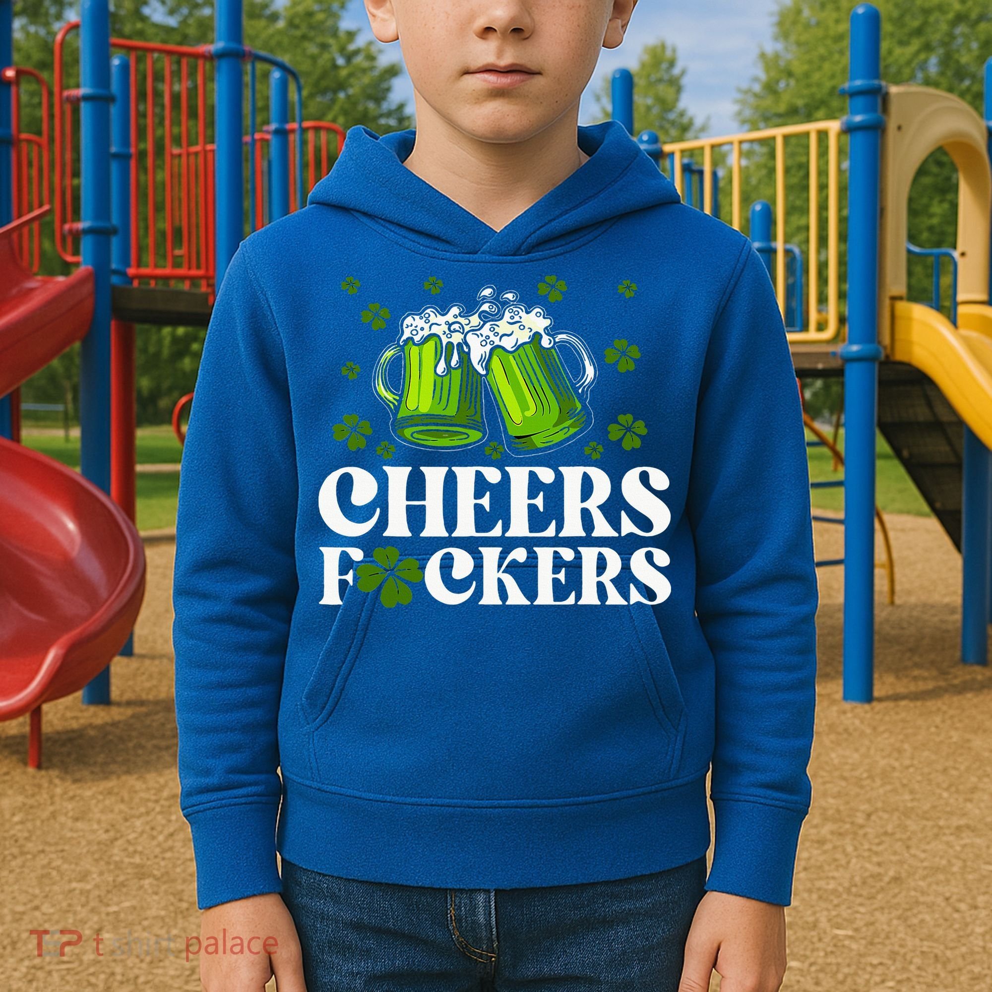 Cheers Fuckers St Patrick's Day Funny Beer Drinking Mugs Kids Hoodie
