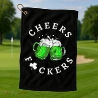 Cheers Fuckers St Patricks Day Beer Drinking Golf Towel thumb 1