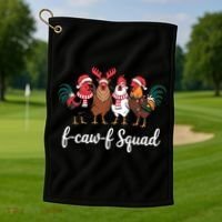 Christmas F-Caw-F Squad Funny Festive Chicken Golf Towel thumb 1