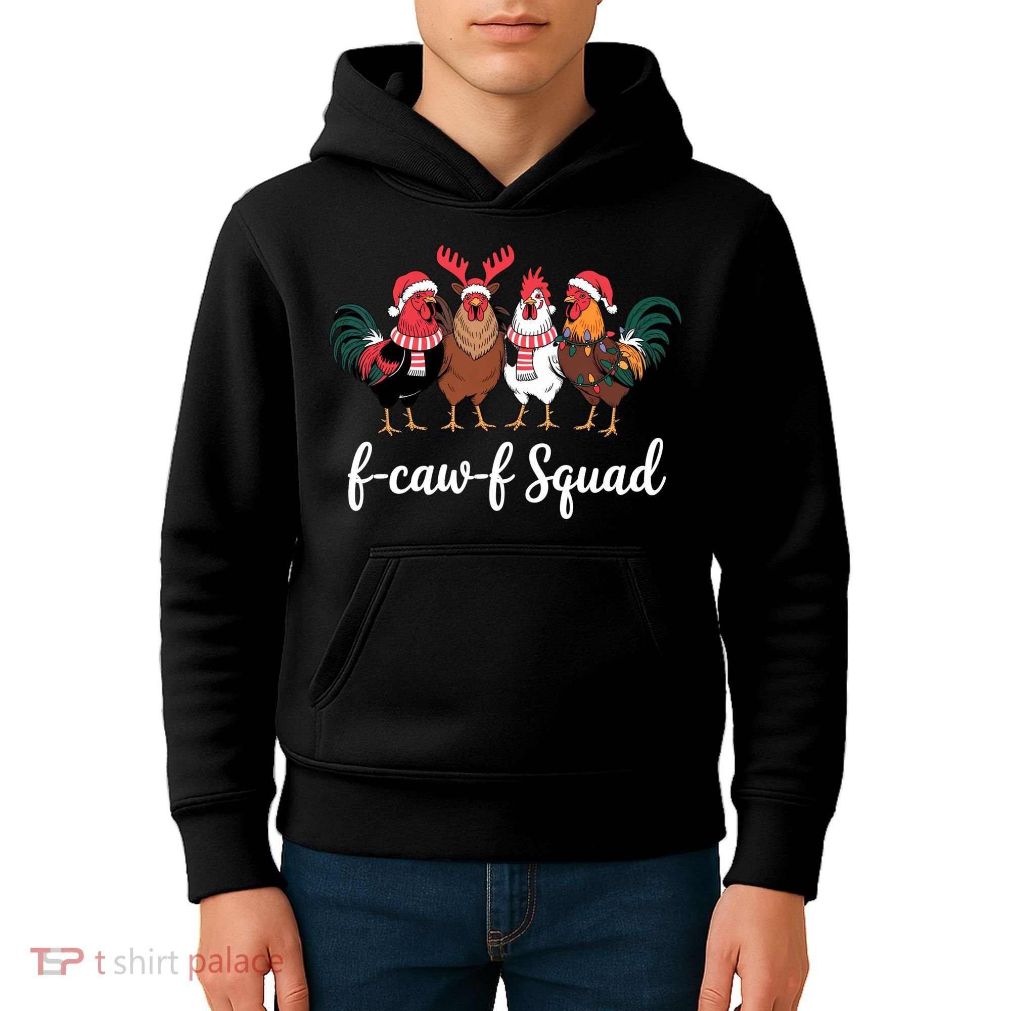 Christmas F-Caw-F Squad Funny Festive Chicken Kids Hoodie