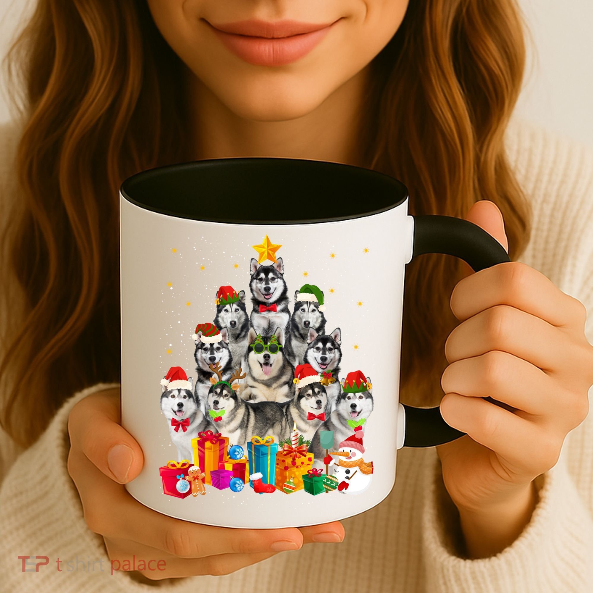 Christmas Funny Siberian Husky Dog Tree Xmas Pet Dog Lover Meaningful Gift Coffee Mug