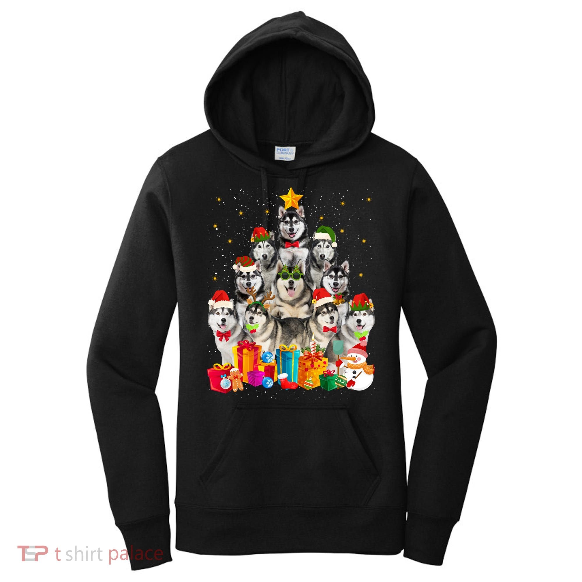Christmas Funny Siberian Husky Dog Tree Xmas Pet Dog Lover Meaningful Gift Women's Hoodie