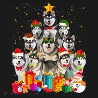 Christmas Funny Siberian Husky Dog Tree Xmas Pet Dog Lover Meaningful Gift Women's Hoodie thumb 2