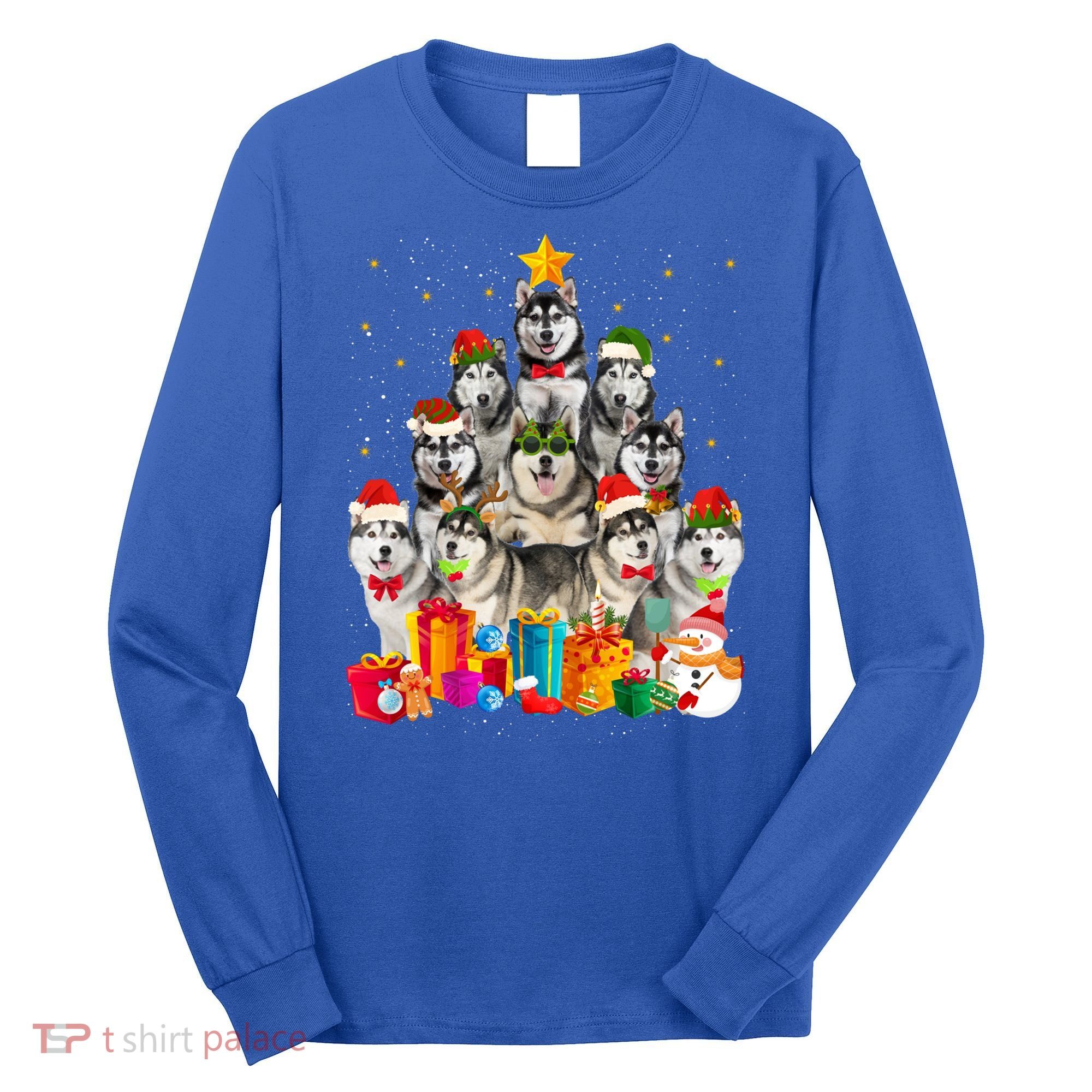 Christmas Funny Siberian Husky Dog Tree Xmas Pet Dog Lover Meaningful Gift Long Sleeve Shirt