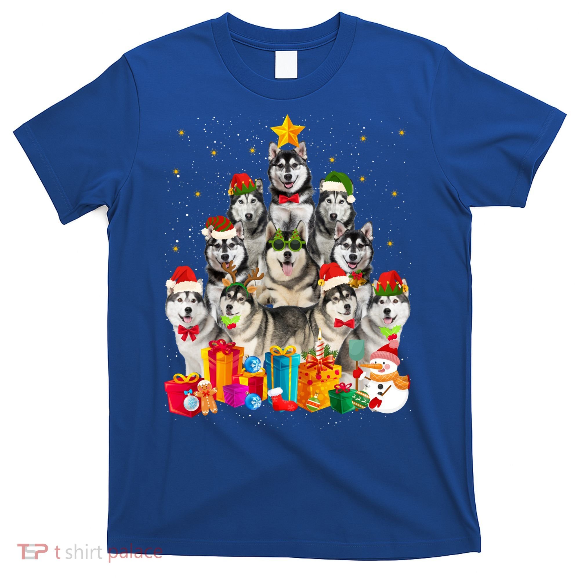 Christmas Funny Siberian Husky Dog Tree Xmas Pet Dog Lover Meaningful Gift T-Shirt
