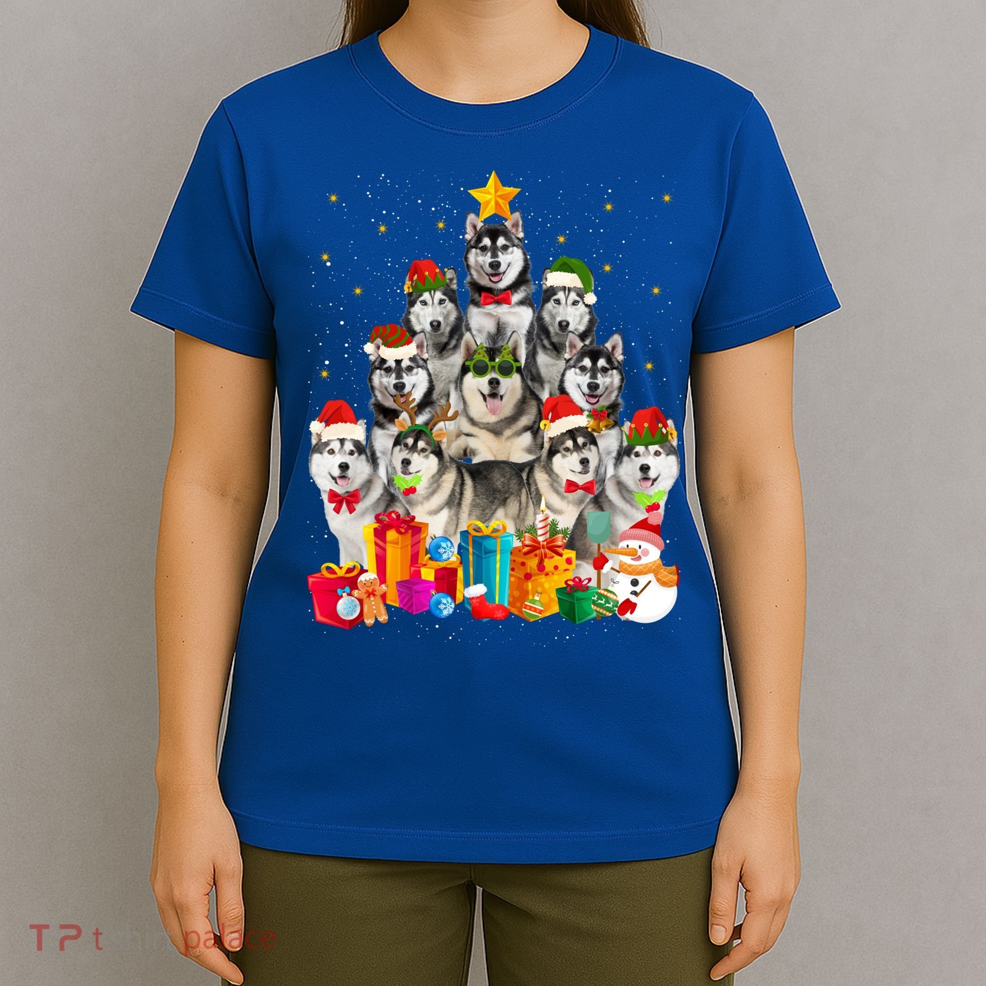 Christmas Funny Siberian Husky Dog Tree Xmas Pet Dog Lover Meaningful Gift T-Shirt