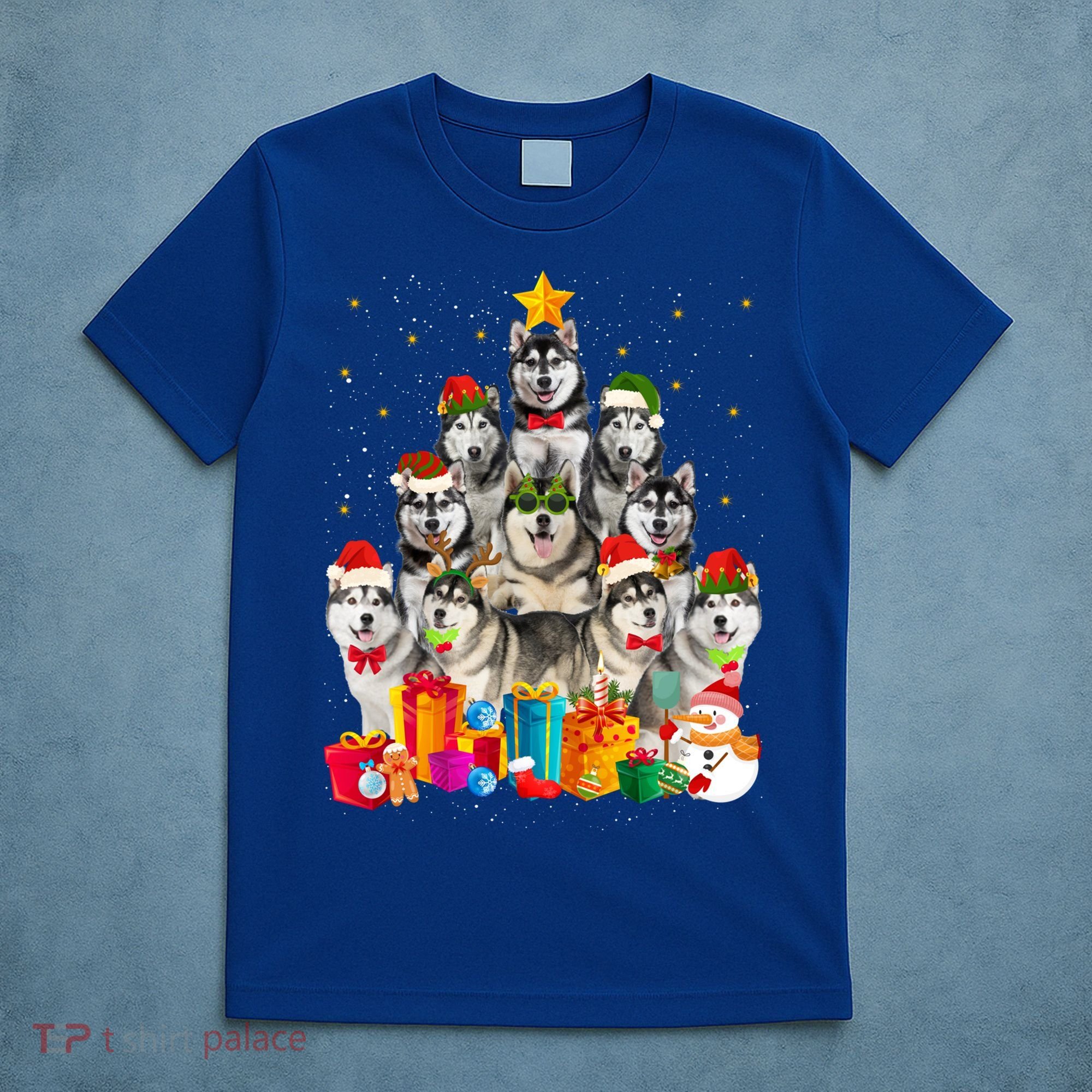Christmas Funny Siberian Husky Dog Tree Xmas Pet Dog Lover Meaningful Gift T-Shirt
