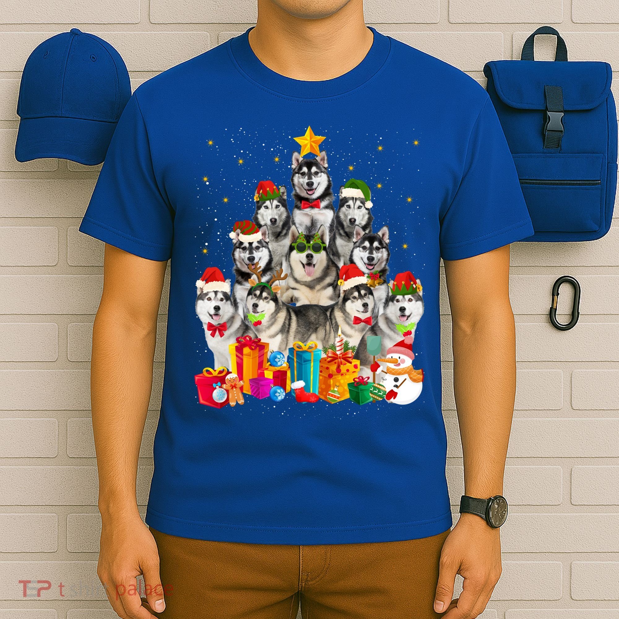 Christmas Funny Siberian Husky Dog Tree Xmas Pet Dog Lover Meaningful Gift T-Shirt