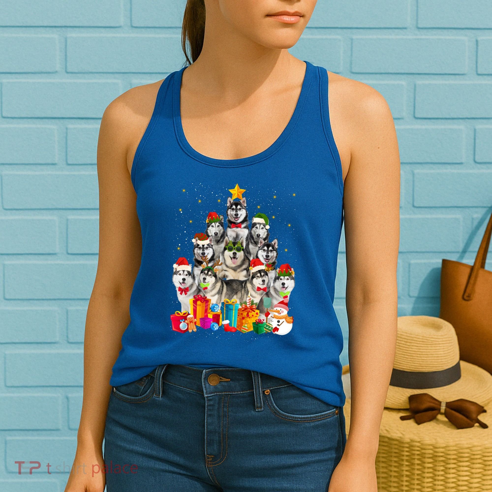 Christmas Funny Siberian Husky Dog Tree Xmas Pet Dog Lover Meaningful Gift Women's Tank Top