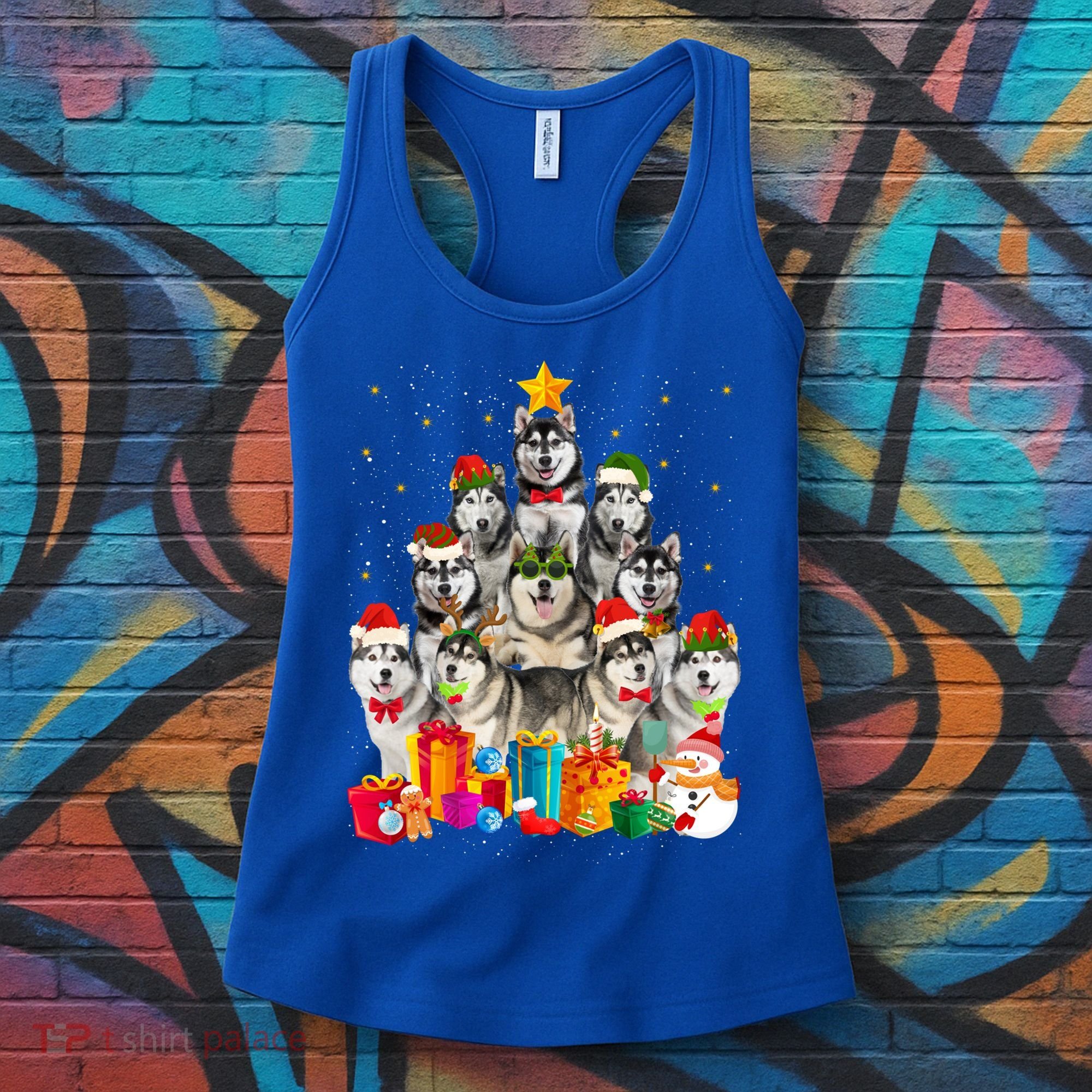 Christmas Funny Siberian Husky Dog Tree Xmas Pet Dog Lover Meaningful Gift Women's Tank Top