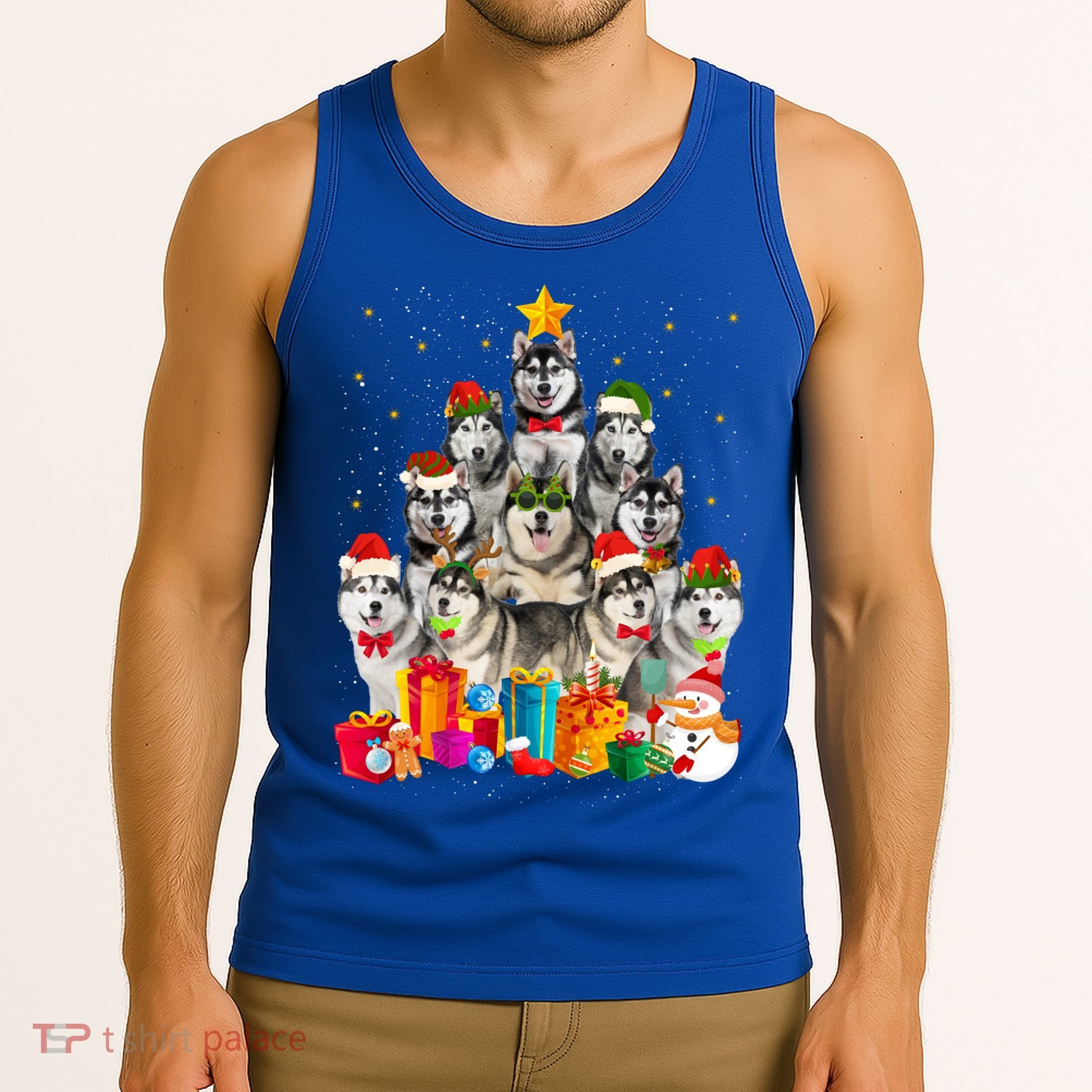 Christmas Funny Siberian Husky Dog Tree Xmas Pet Dog Lover Meaningful Gift Tank Top