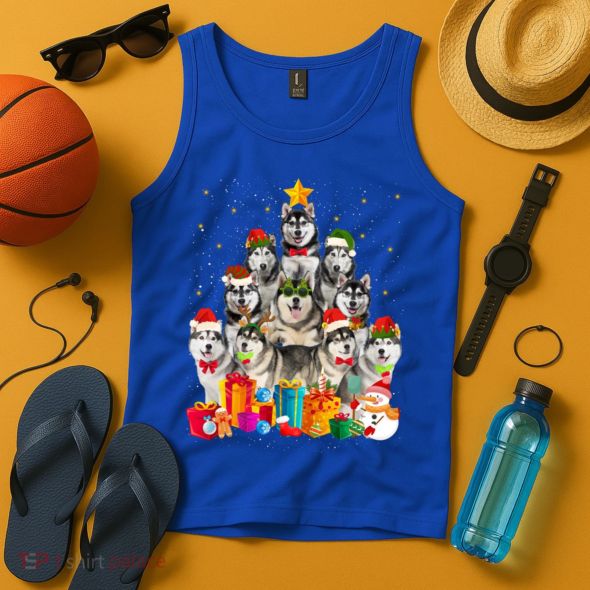 Christmas Funny Siberian Husky Dog Tree Xmas Pet Dog Lover Meaningful Gift Tank Top